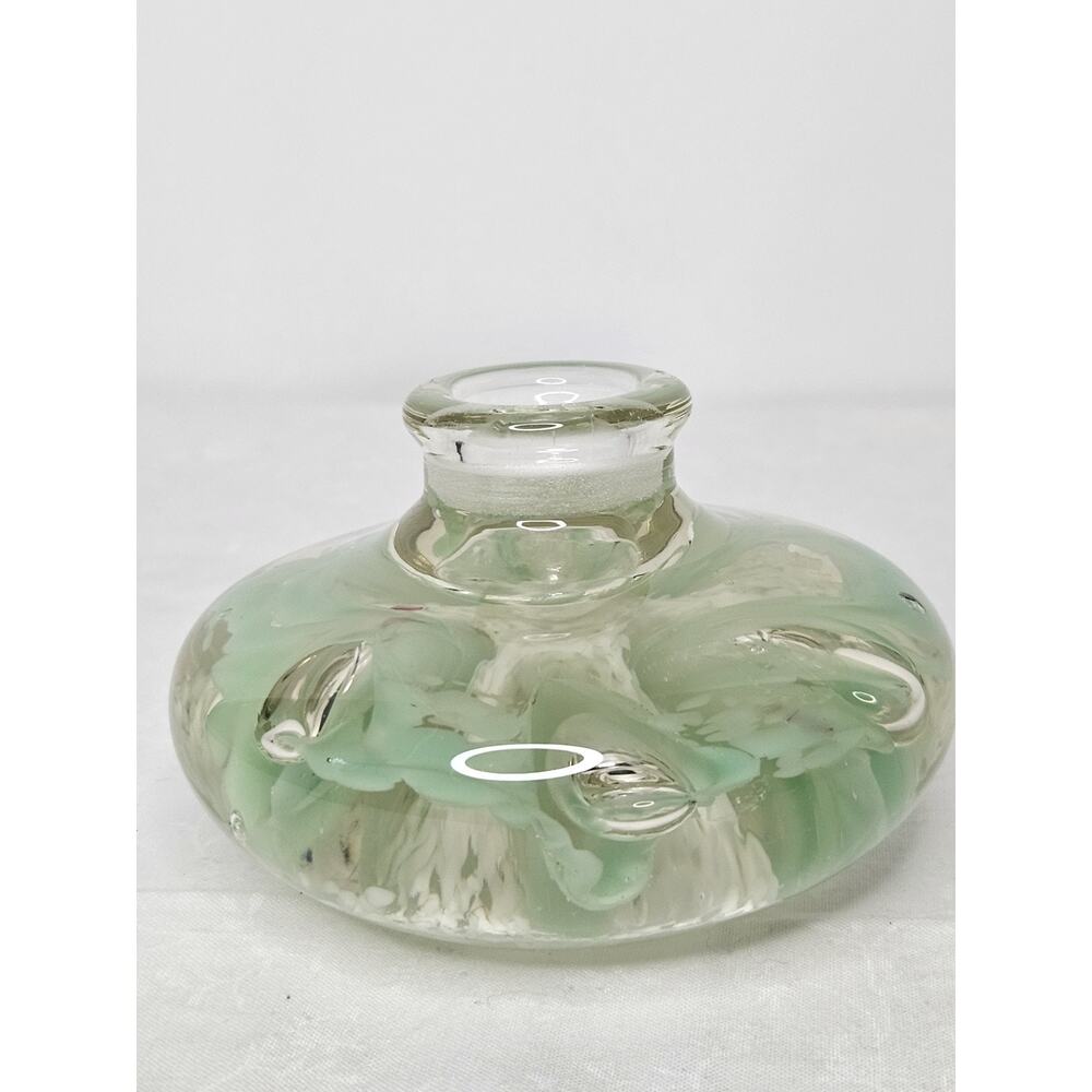 Vintage Glass Candle Holder Flower Claire Paper Weight Mid Century Glass Art